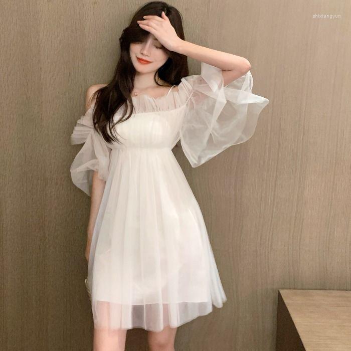 Casual Dresses Women Off-Shoulder Slip Dress Short Sleeve Autumn Mesh A- Line Vestido De Mujer Femme Robe, White 
Casual Dresses Women Off-Shoulder Slip Dress Short Sleeve Autumn Mesh A- Line Vestido De Mujer Femme Robe, White