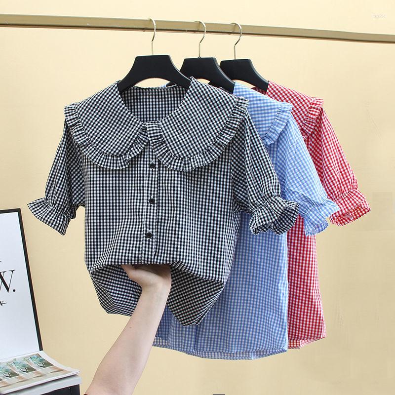 Women' Blouses Women Blouse Plaid Short Sleeve Loose Summer Col Claudine Top Blusas Mujer De Moda, Blue
Women' Blouses Women Blouse Plaid Short Sleeve Loose Summer Col Claudine Top Blusas Mujer De Moda, Blue