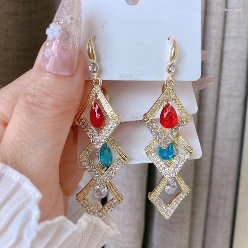 

Dangle Earrings Fashion Women Stainless Steel Geometric Irregular Rhombus Versatile Crystal Diamond Pendant Jewelry Party Gift Ac