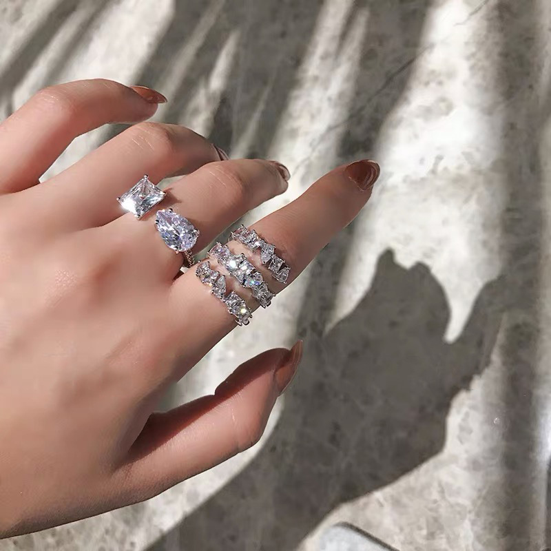 2022 New 925 Sterling Silver Sector Adjustable Ring with Bling Diamond for Women Fashion Jewelry Wedding Engagement Ring