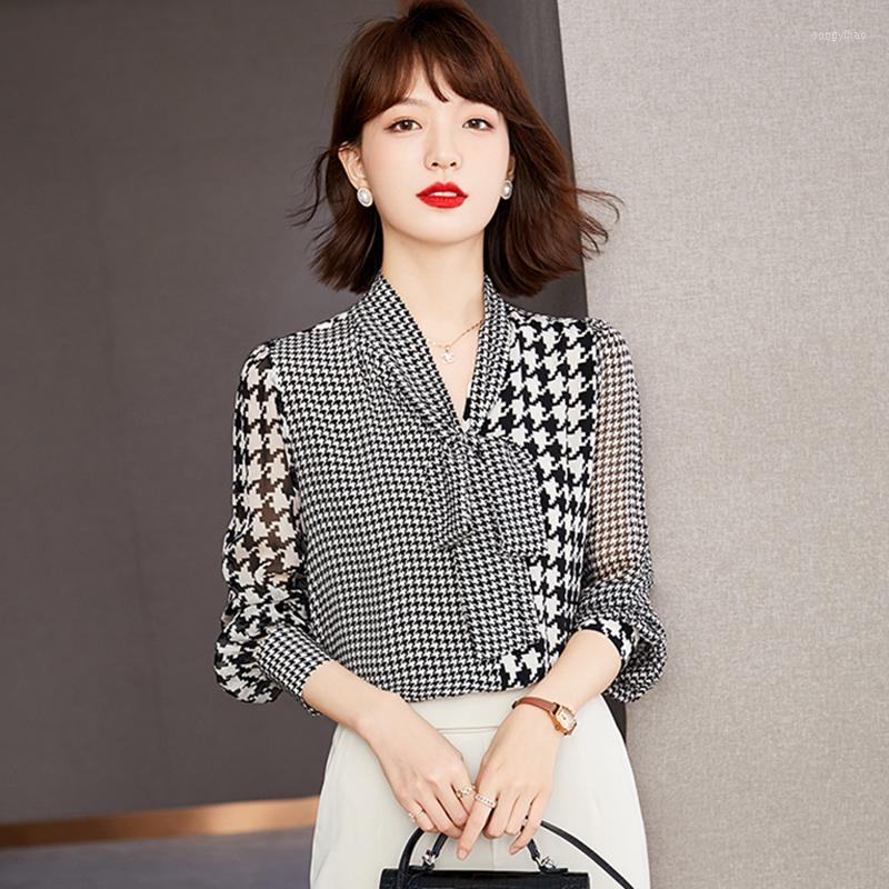 Women' Blouses Chiffon Shirt Top Women Autumn Houndstooth Bow Tie Shirts Blusas Mujer Office Lady
Women' Blouses Chiffon Shirt Top Women Autumn Houndstooth Bow Tie Shirts Blusas Mujer Office Lady