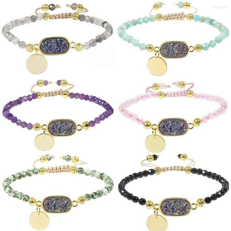 Strand SUNYIK 4mm Faceted Stone Beads Bracelet Oval Titanium Coated Quartz Druzy Crystal Adjustable Wristband 6"-7.8"
Strand SUNYIK 4mm Faceted Stone Beads Bracelet Oval Titanium Coated Quartz Druzy Crystal Adjustable Wristband 6"-7.8"