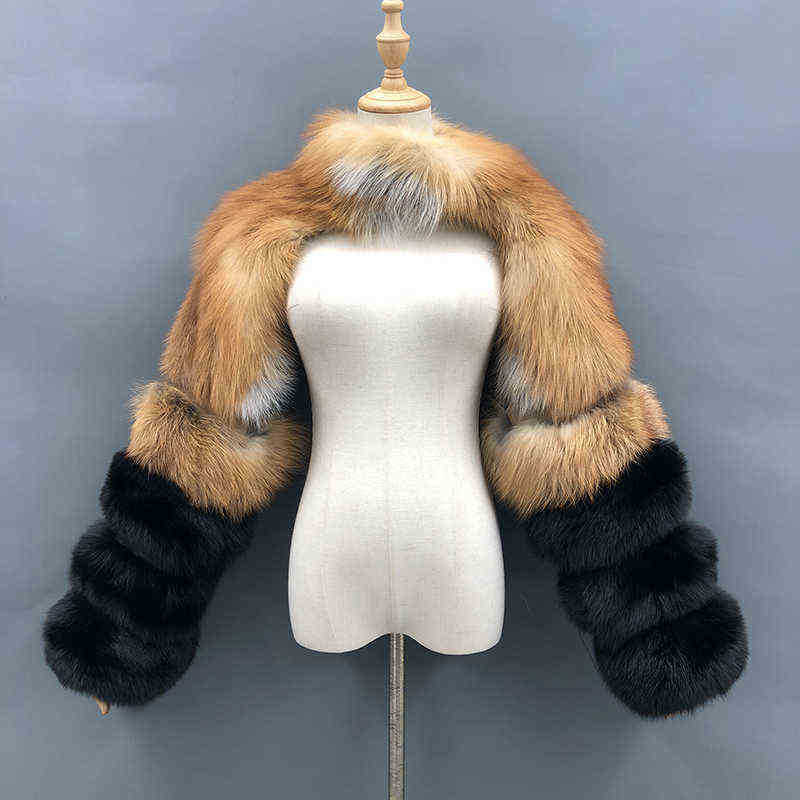 2021 new fashion fox fur coat women sleeve luxury single sleeve Y1228