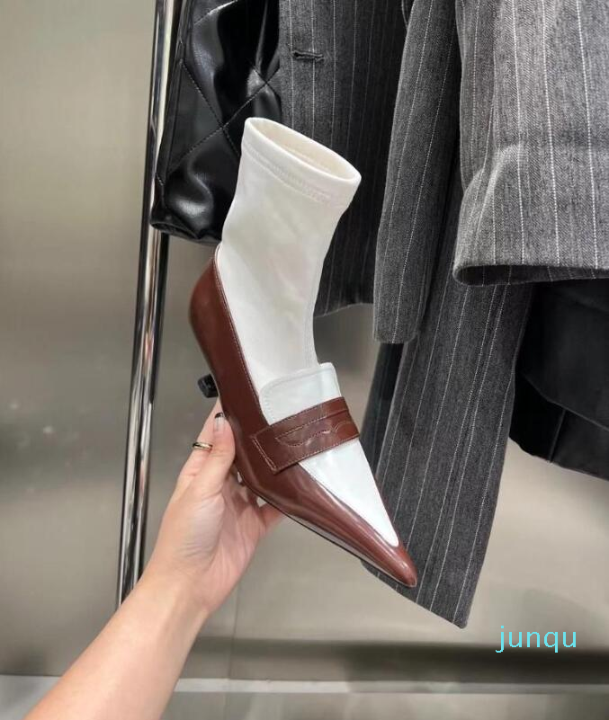 Boots Mixed Color Women Ankle Pointed Toe Stretch Shoes Black Brown White Slip On Thin Mid Heels High Qualiyu Fashion Party 399
Boots Mixed Color Women Ankle Pointed Toe Stretch Shoes Black Brown White Slip On Thin Mid Heels High Qualiyu Fashion Party 399