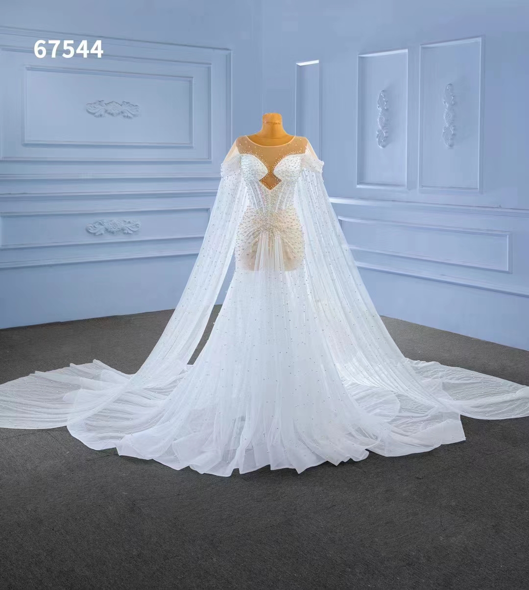 Bridal wedding dress handmade beading elegant show thin show high fish tail one shoulder heavy customization SM67544, White
Bridal wedding dress handmade beading elegant show thin show high fish tail one shoulder heavy customization SM67544, White