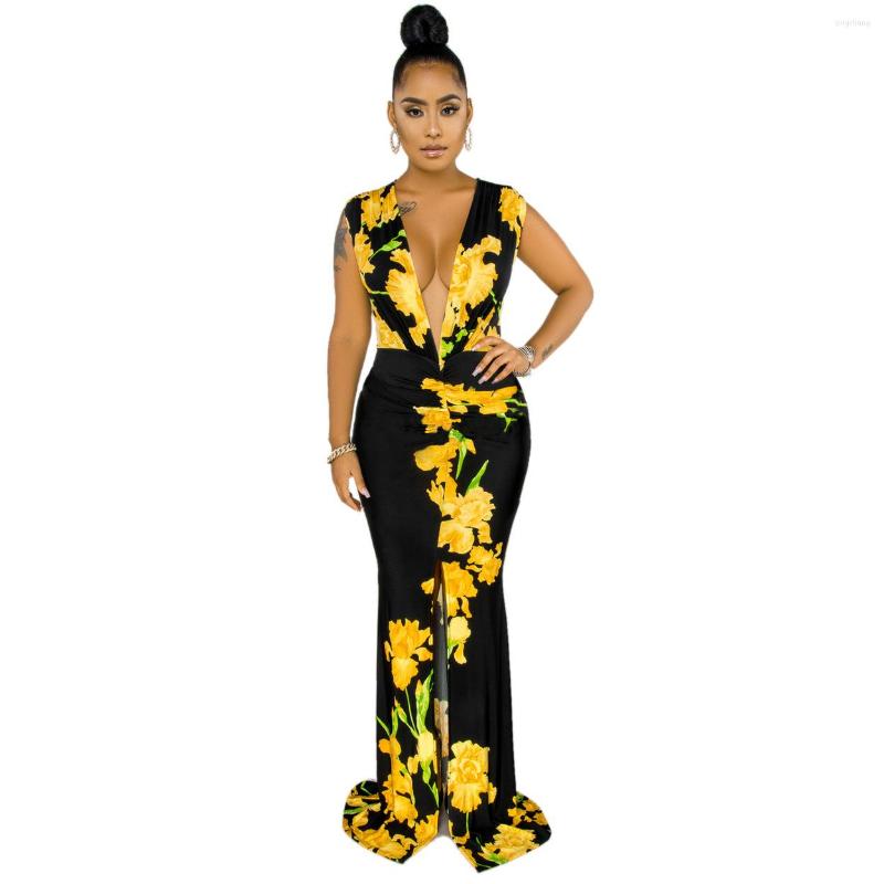 Casual Dresses Women' Sleeveless Deep V-Neck Printed Long Skirt Split Stitching Sexy Dress, Blue
Casual Dresses Women' Sleeveless Deep V-Neck Printed Long Skirt Split Stitching Sexy Dress, Blue