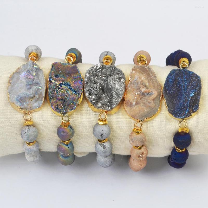 Strand BOROSA 5PCS Gold Plated Titanium Galaxy Quartz Agate Druzy Elastic Bracelet Mixed Colors Jewelry Gems Bangle For Women G2007
Strand BOROSA 5PCS Gold Plated Titanium Galaxy Quartz Agate Druzy Elastic Bracelet Mixed Colors Jewelry Gems Bangle For Women G2007