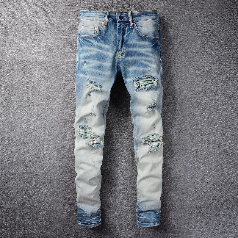 Men's Jeans Light Blue High Street Motorcycle trousers Fashion Brand Perforated Plaid Patch Jeans Trendy Slim Leggings Scratch
Men's Jeans Light Blue High Street Motorcycle trousers Fashion Brand Perforated Plaid Patch Jeans Trendy Slim Leggings Scratch