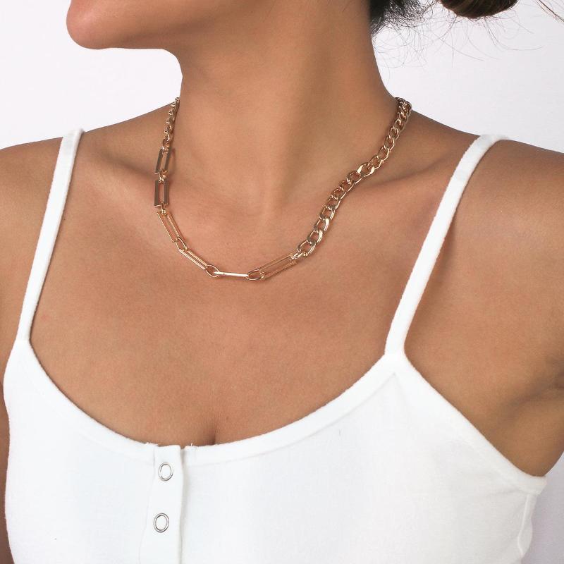 

Choker Gold Silver Color Punk Clavicle Chain Necklaces For Women Asymmetric Splicing Necklace Short 2022 Fashion Jewelry