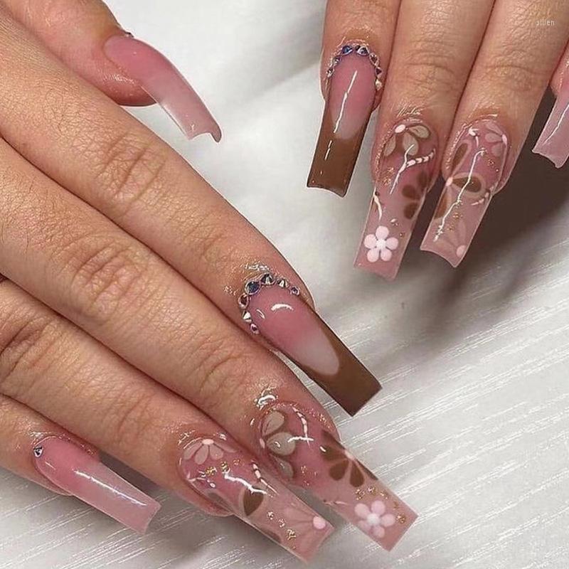False Nails 24Pcs French Fake Flower Designs With Diamond Ballet Detachable Long Coffin Press On Nail Manicure Tips, 108
False Nails 24Pcs French Fake Flower Designs With Diamond Ballet Detachable Long Coffin Press On Nail Manicure Tips, 108