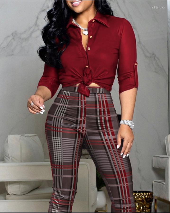 Women' Two Piece Pants Sets Womens Outifits Turn-Down Collar Long Sleeve Button Down Shirt & Skinny Plaid Set 2022 Autumn Fashion
Women' Two Piece Pants Sets Womens Outifits Turn-Down Collar Long Sleeve Button Down Shirt & Skinny Plaid Set 2022 Autumn Fashion