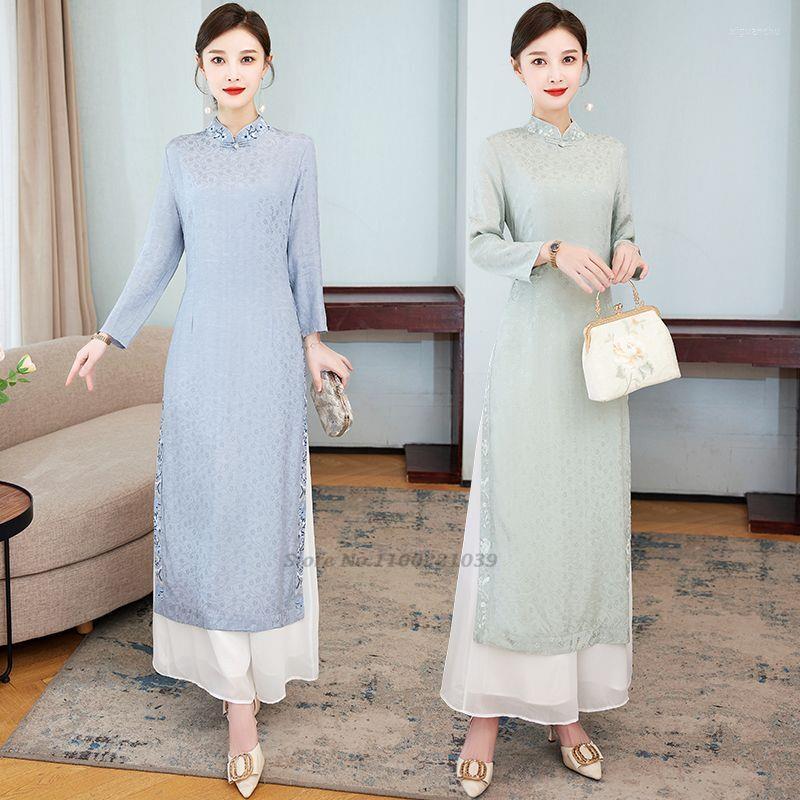 Ethnic Clothing 2022 Traditional Cheongsam Dress Pants Set Women National Flower Embroidery Qipao Retro Service Hanfu Evening Zen Suit
Ethnic Clothing 2022 Traditional Cheongsam Dress Pants Set Women National Flower Embroidery Qipao Retro Service Hanfu Evening Zen Suit