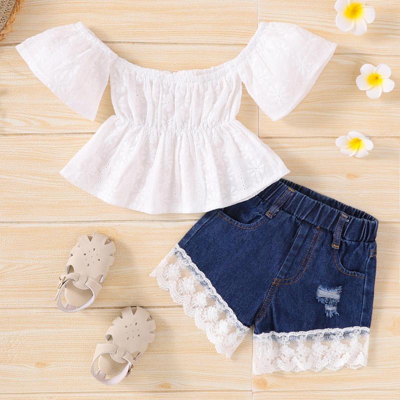 Clothing Sets 0-24M Toddler Baby Girl Summer Clothes Set Solid Color Short Sleeve Boat Neck Tops Lace Patchwork Denim Shorts, Picture shown
Clothing Sets 0-24M Toddler Baby Girl Summer Clothes Set Solid Color Short Sleeve Boat Neck Tops Lace Patchwork Denim Shorts, Picture shown