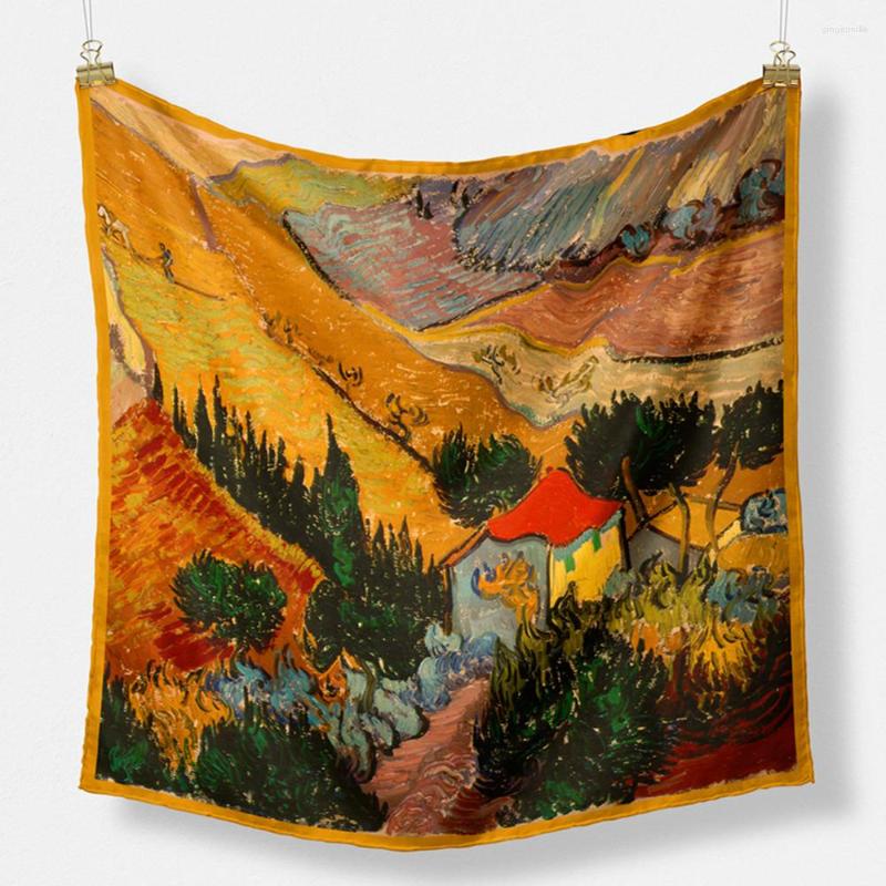 Scarves Twill Silk Scarf Women Small Head Wheat Field Oil Painting Bandana Neck Tie 53cm Square Hijab Neckerchief
Scarves Twill Silk Scarf Women Small Head Wheat Field Oil Painting Bandana Neck Tie 53cm Square Hijab Neckerchief