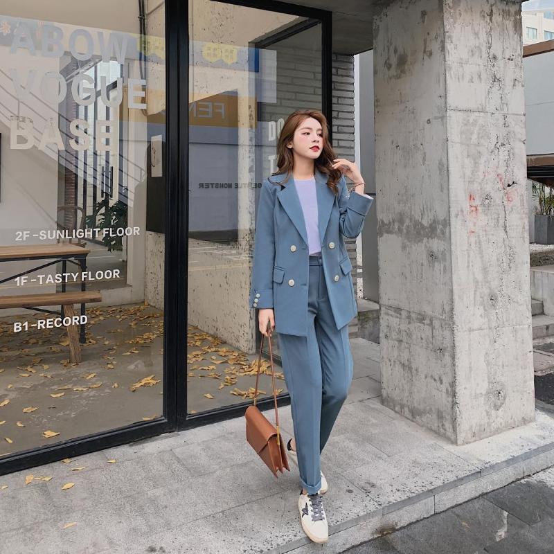 Women' Two Piece Pants Spring Autumn Casual Solid Women Pant Suits Blazer Jacket & Pencil Femaleuit Set Suit, Blue gray
Women' Two Piece Pants Spring Autumn Casual Solid Women Pant Suits Blazer Jacket & Pencil Femaleuit Set Suit, Blue gray