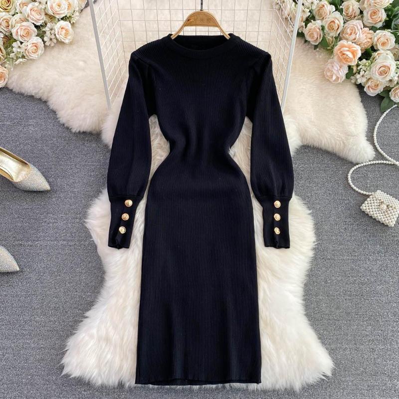 Casual Dresses VANOVICH 2022 Autumn And Winter Sweater Korean Style Temperament O-neck Slim Puff Sleeve Pullover Knitted Sheath Long Dress, Black
Casual Dresses VANOVICH 2022 Autumn And Winter Sweater Korean Style Temperament O-neck Slim Puff Sleeve Pullover Knitted Sheath Long Dress, Black