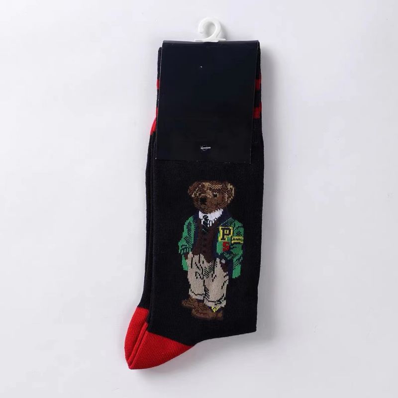 sock Men's Socks autumn and 2022 winter bear printing vintage style denim sports stockings
