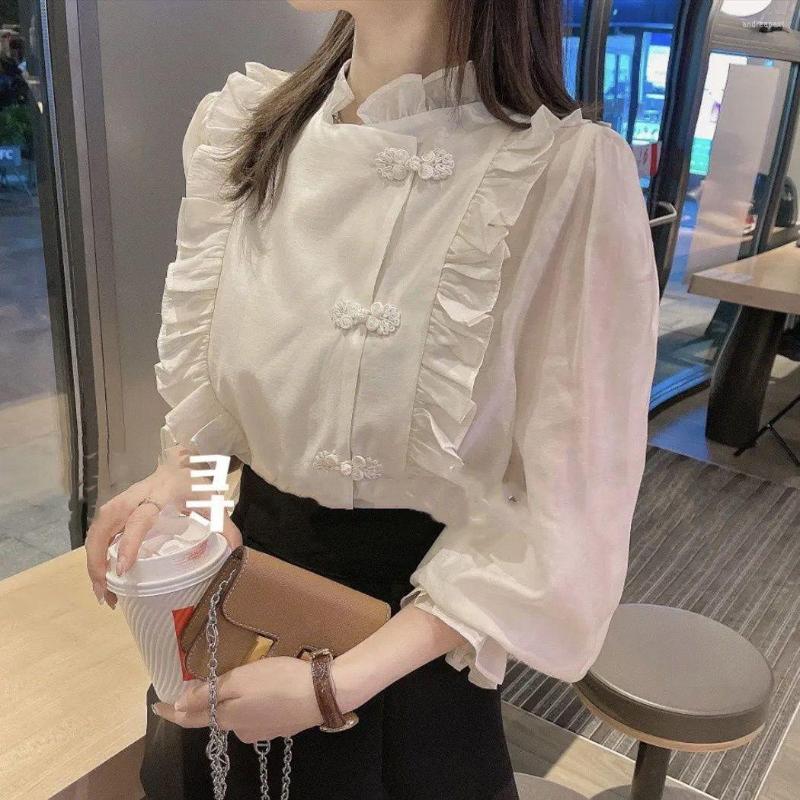 Women' Blouses Women 2022 Spring Autumn Ruffled Long Sleeve Shirts Female Stand Collar Loose Ladies Single Breasted O249, White
Women' Blouses Women 2022 Spring Autumn Ruffled Long Sleeve Shirts Female Stand Collar Loose Ladies Single Breasted O249, White