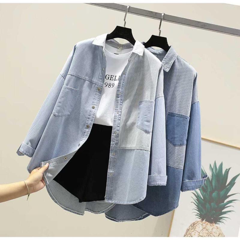 Women' Blouses Blouse Women Shirt Striped Denim Spring Autumn Long Sleeve Loose-Fitting Summer Sun Protection Coat Blusas Mujer De Moda, Dark-blue
Women' Blouses Blouse Women Shirt Striped Denim Spring Autumn Long Sleeve Loose-Fitting Summer Sun Protection Coat Blusas Mujer De Moda, Dark-blue