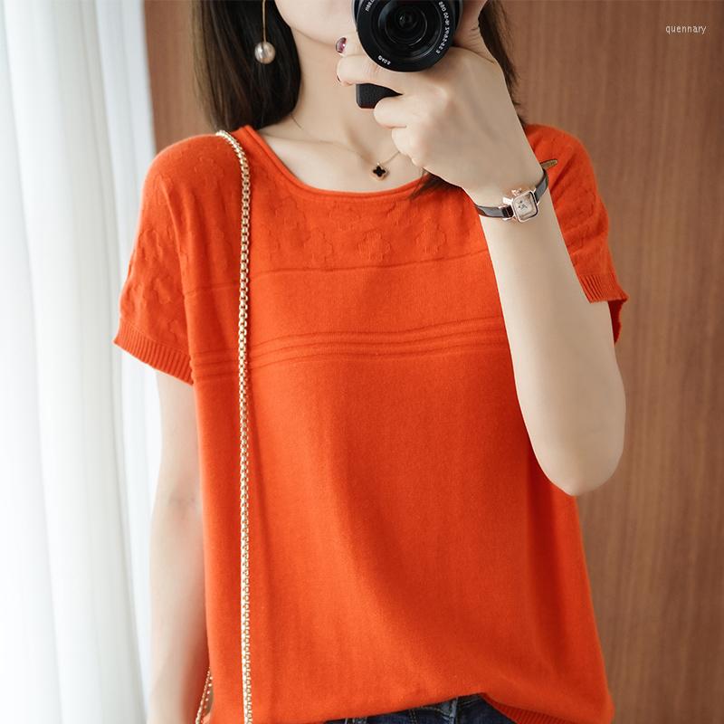 Women' T Shirts Pure Cotton T-shirt Women 2022 Summer Round Neck Knitted Short-sleeved Loose Wild Thin Female Pullover, Orange
Women' T Shirts Pure Cotton T-shirt Women 2022 Summer Round Neck Knitted Short-sleeved Loose Wild Thin Female Pullover, Orange