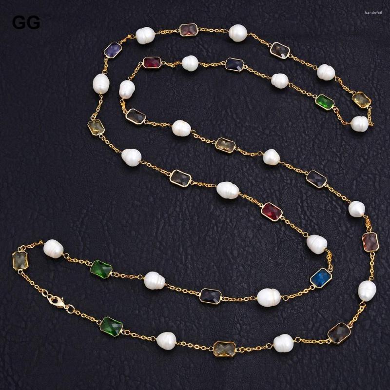 Pendant Necklaces GuaiGuai Jewelry Natural Pearl 64'' White Rice Crystal Gold Color Plated Chain Long Necklace For Women
Pendant Necklaces GuaiGuai Jewelry Natural Pearl 64'' White Rice Crystal Gold Color Plated Chain Long Necklace For Women
