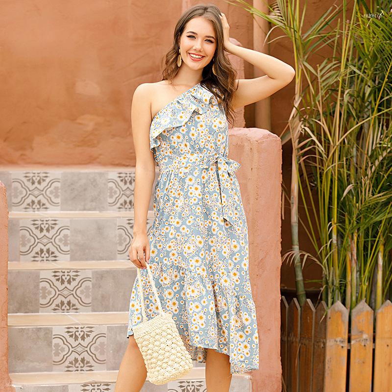 Casual Dresses Bohemian Sleeveless Ruffle For Ladies 2022 One Shoulder Women' Long Dress Lace Up Female Vacation Floral, Blue
Casual Dresses Bohemian Sleeveless Ruffle For Ladies 2022 One Shoulder Women' Long Dress Lace Up Female Vacation Floral, Blue
