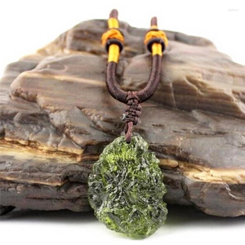 Pendant Necklaces Natural Crystal Green Gem Moldavite Meteorite Impact Glass Necklace