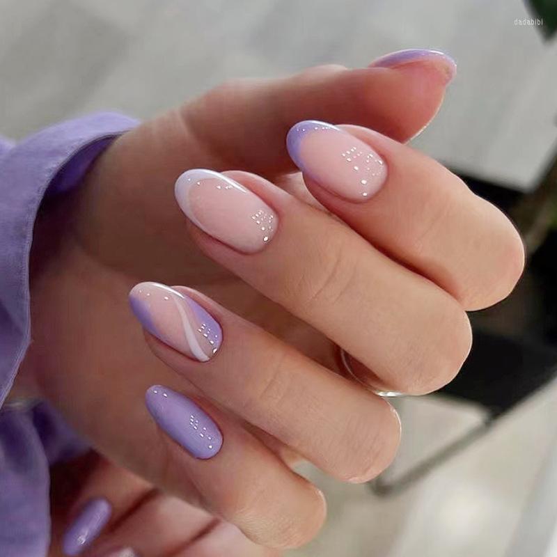 False Nails 24Pcs Detachable Almond Round Wearable Press On Purple Wavy Lines Full Cover Nail Tips Manicure, 108
False Nails 24Pcs Detachable Almond Round Wearable Press On Purple Wavy Lines Full Cover Nail Tips Manicure, 108
