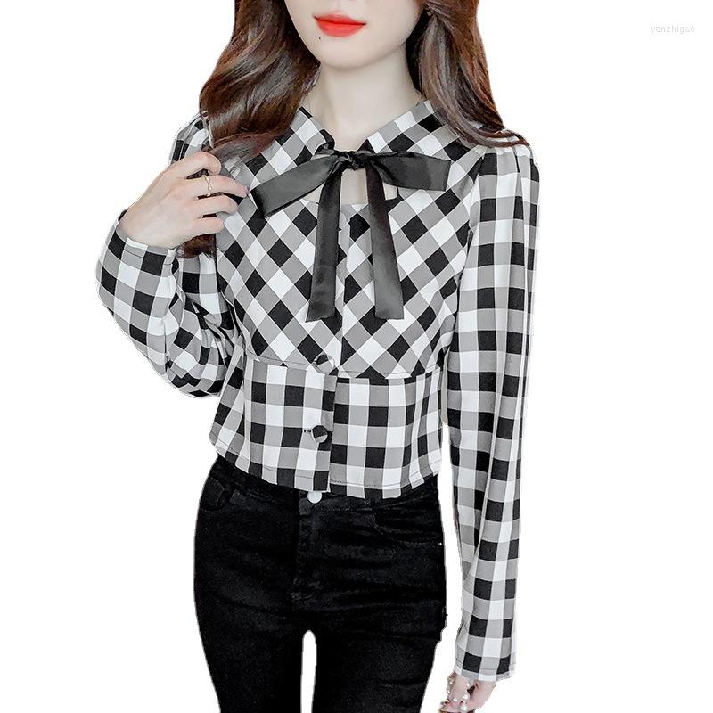 Women' T Shirts Fashion Bow Long Sleeve T-shirt Casual Plaid Shirt Women' Single-breasted Slim Temperament Women Top 2022 Autumn, Black
Women' T Shirts Fashion Bow Long Sleeve T-shirt Casual Plaid Shirt Women' Single-breasted Slim Temperament Women Top 2022 Autumn, Black