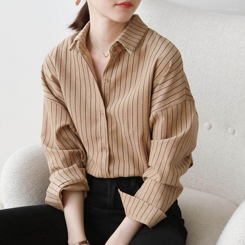 Women' Blouses Korean Striped Shirt 2022 Women Tops And Elegant Fashion Button V-Neck Loose Up Long Sleeve Simple 1036, Ginger
Women' Blouses Korean Striped Shirt 2022 Women Tops And Elegant Fashion Button V-Neck Loose Up Long Sleeve Simple 1036, Ginger