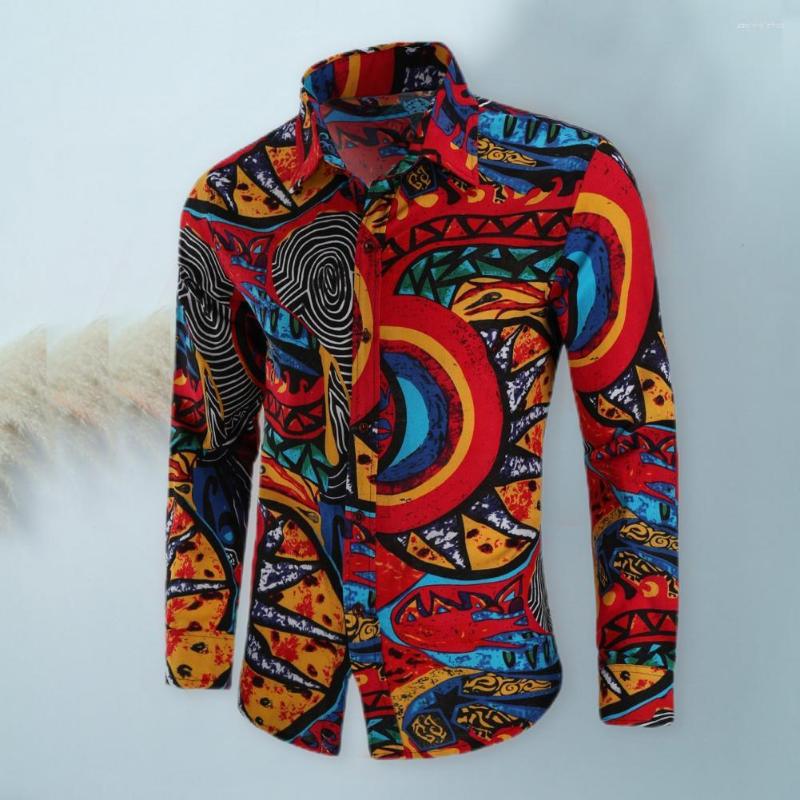 Men's Casual Shirts Chic Men Tops Thin Close-fitting Individual Patterns Grafitti Print Autumn Shirt, Red
