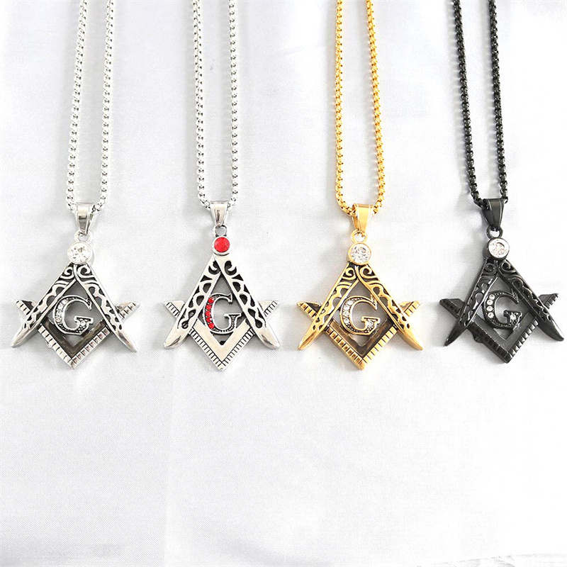 Stainless Steel Freemason Masonic Necklace Pendant Items AG Emblem Mason Masonry fraternal Charm Fraternity Jewelry With Crystal Stone