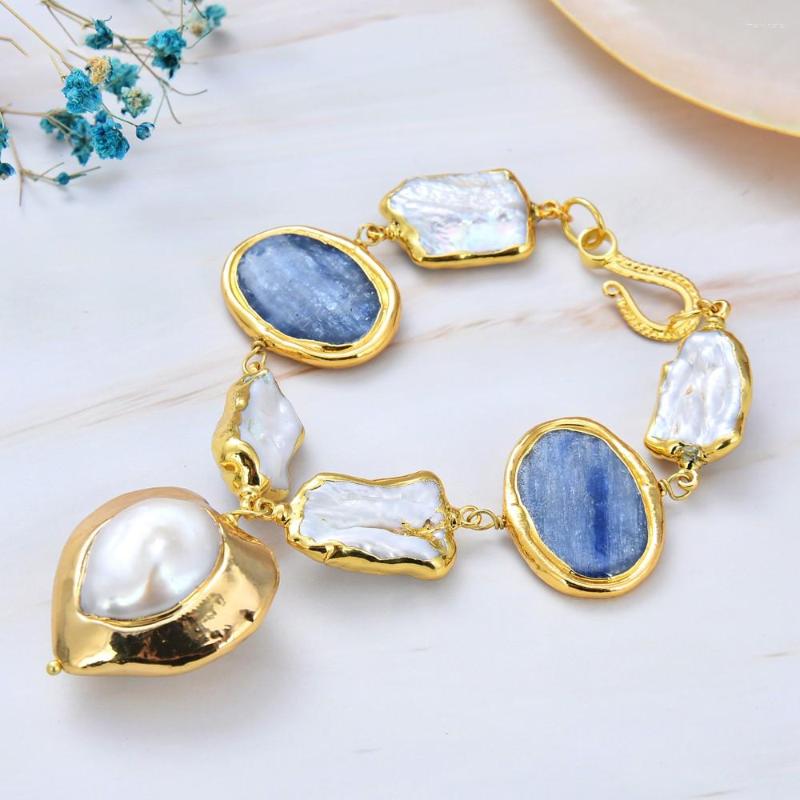 Link Bracelets Freshwater White Keshi Pearl Natural Blue Kyanite Nugget Heart Gold Color Bracelet 8" Lady Jewelry
Link Bracelets Freshwater White Keshi Pearl Natural Blue Kyanite Nugget Heart Gold Color Bracelet 8" Lady Jewelry