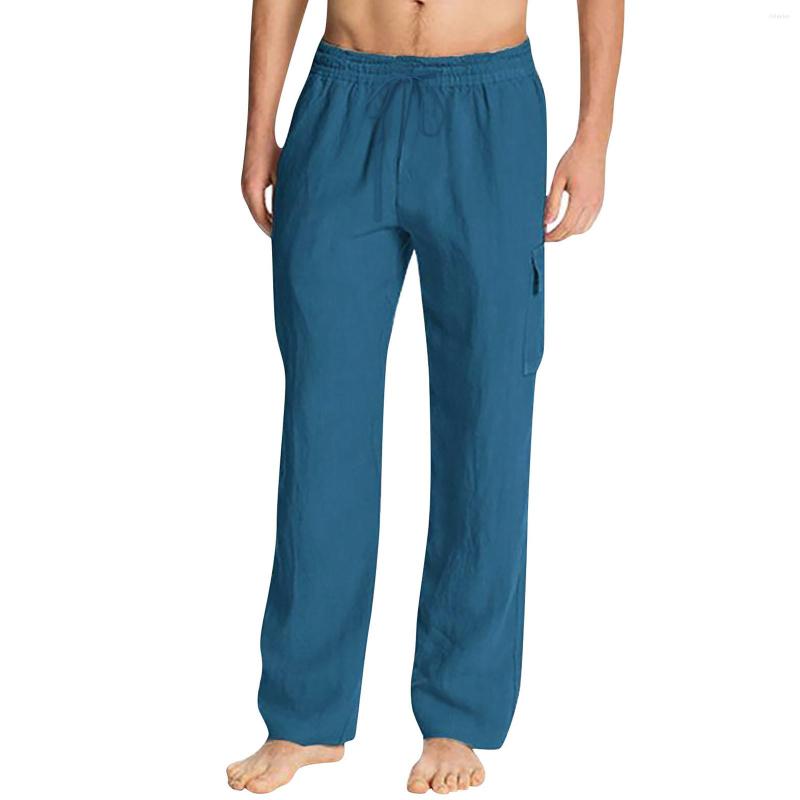 Men's Pants Male Casual Solid Trouser Full Length Side Pockets Drawstring Pant, Green