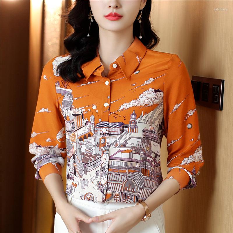 Women's Blouses High-end Especially Beautiful All Season Orange Mulberry Silk Hand-Painted Building Print Women OL Workwear Top Shirt Blouse, Hpjr6521
Women's Blouses High-end Especially Beautiful All Season Orange Mulberry Silk Hand-Painted Building Print Women OL Workwear Top Shirt Blouse, Hpjr6521