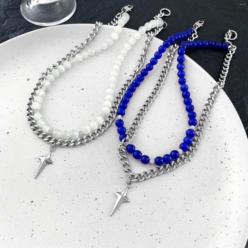 Chains High-Quality Titanium Steel Men's And Women's Four-Pointed Star Blue White Opal Stone Cuban Double-layer Hip Hop Necklace
Chains High-Quality Titanium Steel Men's And Women's Four-Pointed Star Blue White Opal Stone Cuban Double-layer Hip Hop Necklace