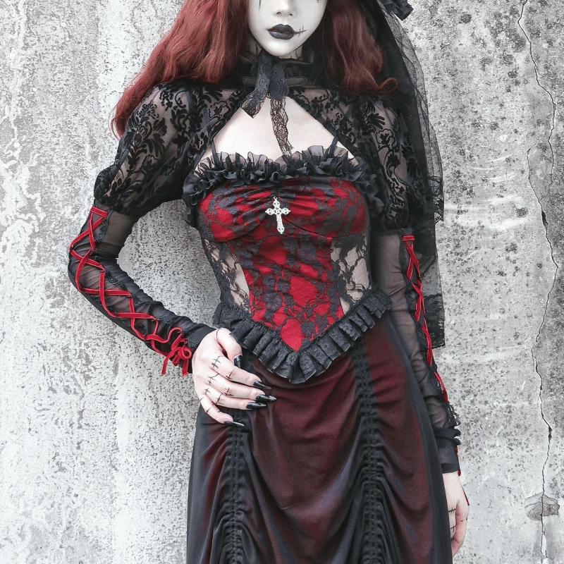 Women' Jackets Blood Supply Original Design Gothic Vampire Black Red Fleece Translucent Long Puff Sleeve Lace-up Slim Short Jacket Summer
Women' Jackets Blood Supply Original Design Gothic Vampire Black Red Fleece Translucent Long Puff Sleeve Lace-up Slim Short Jacket Summer