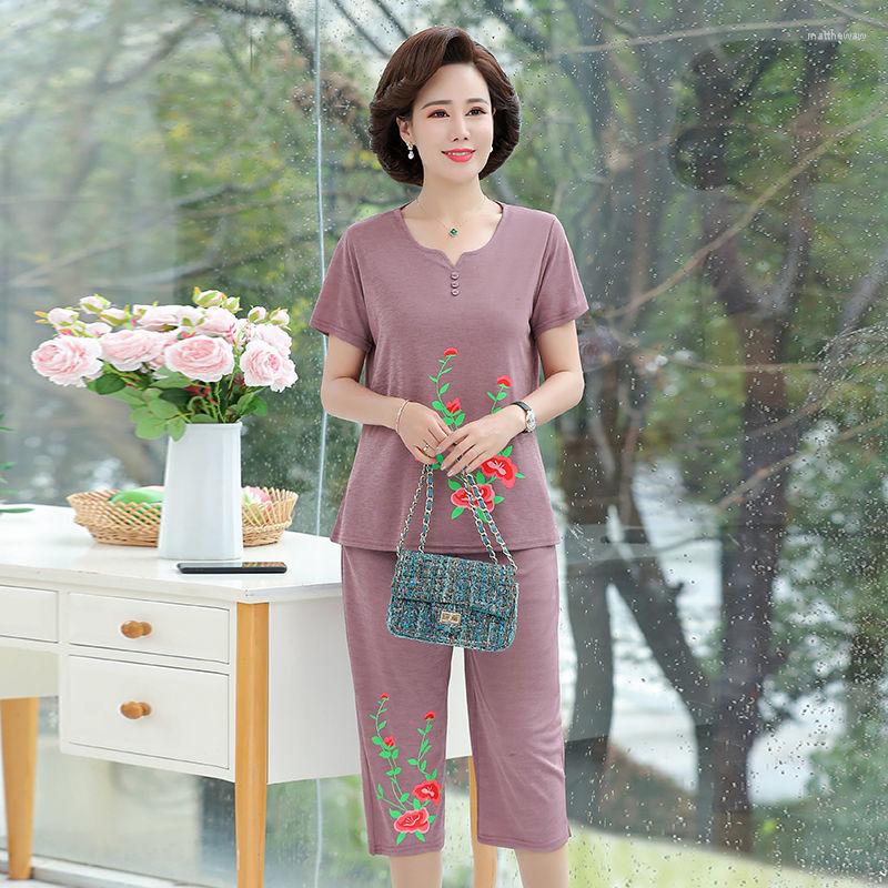 Women's Two Piece Pants 2022 Summer Middle Age Women Sets 2 Pieces Print Clothing Set Large Size Female Short Sleeve T-shirt Tops Loose Suit, Zhuanhong
Women's Two Piece Pants 2022 Summer Middle Age Women Sets 2 Pieces Print Clothing Set Large Size Female Short Sleeve T-shirt Tops Loose Suit, Zhuanhong