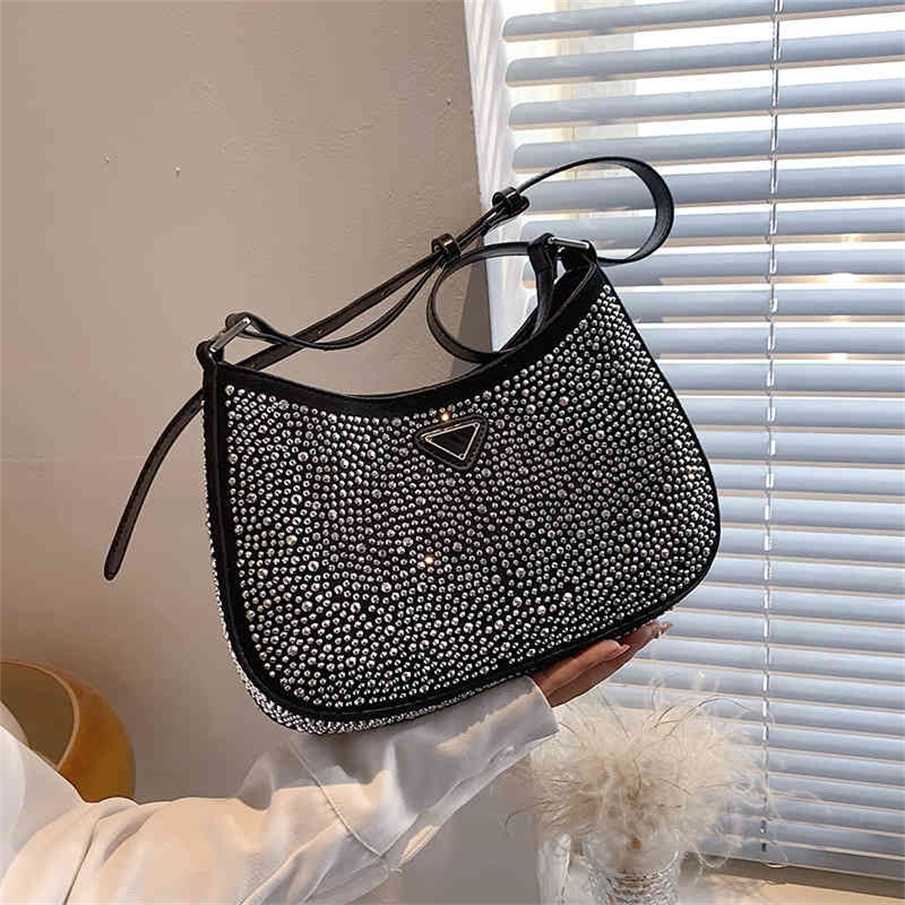 New women's bag 2023 new Rhinestone sling one room underarm, White