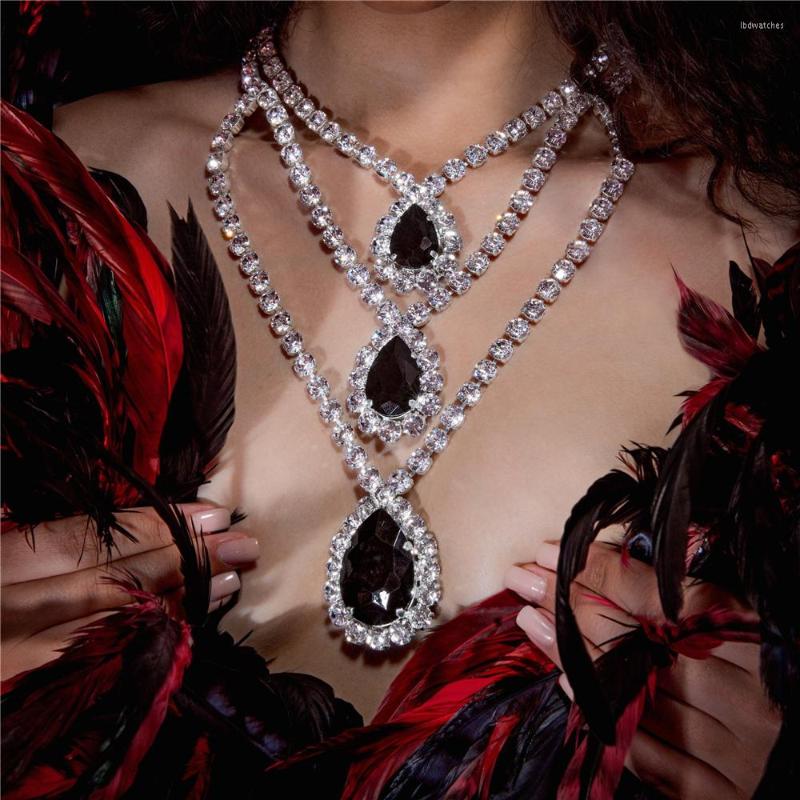 Pendant Necklaces Luxury Black Gem Water Drop Necklace Ladies Exaggerated Fashion Multilayer Rhinestone Clavicle Chain Jewelry Gift
Pendant Necklaces Luxury Black Gem Water Drop Necklace Ladies Exaggerated Fashion Multilayer Rhinestone Clavicle Chain Jewelry Gift