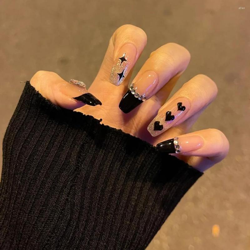 False Nails Black Heart Design With Glue Love Rhinestones Artifical Press On Full Acrylic Fake Nail Set Gif, 532
False Nails Black Heart Design With Glue Love Rhinestones Artifical Press On Full Acrylic Fake Nail Set Gif, 532