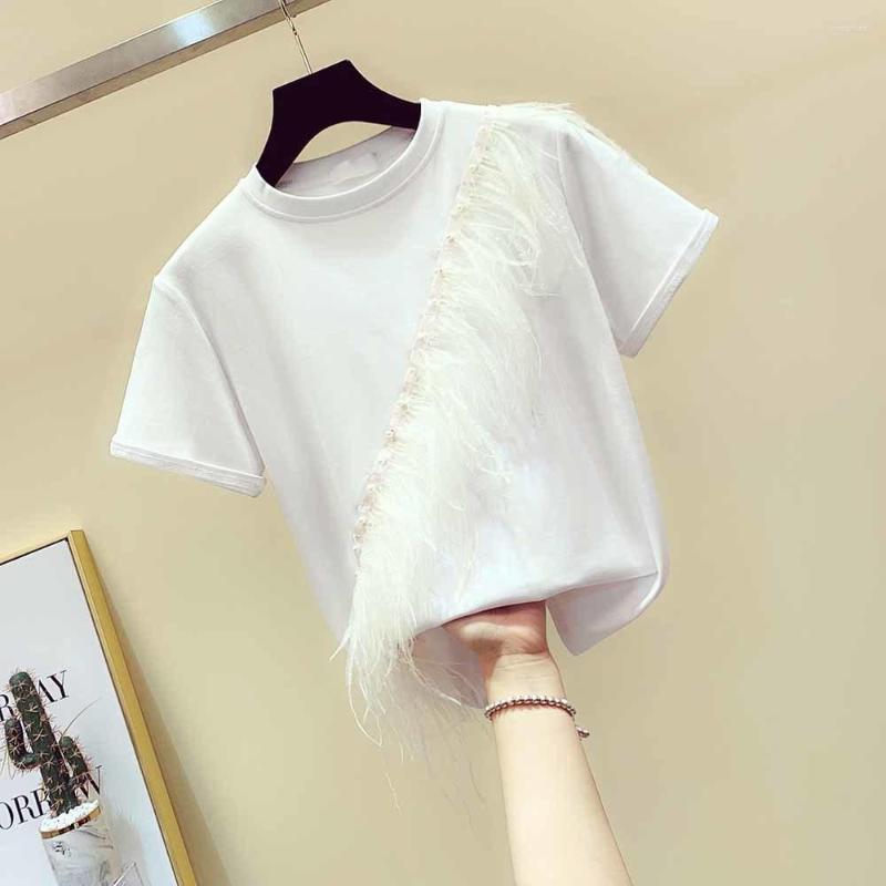 Women' T Shirts 2022 Summer Nail Beads Tshirt Heavy Industry Feather Fringed T-shirt Womens Slim Solid Short Sleeve T-shirts Basic Top, Black
Women' T Shirts 2022 Summer Nail Beads Tshirt Heavy Industry Feather Fringed T-shirt Womens Slim Solid Short Sleeve T-shirts Basic Top, Black