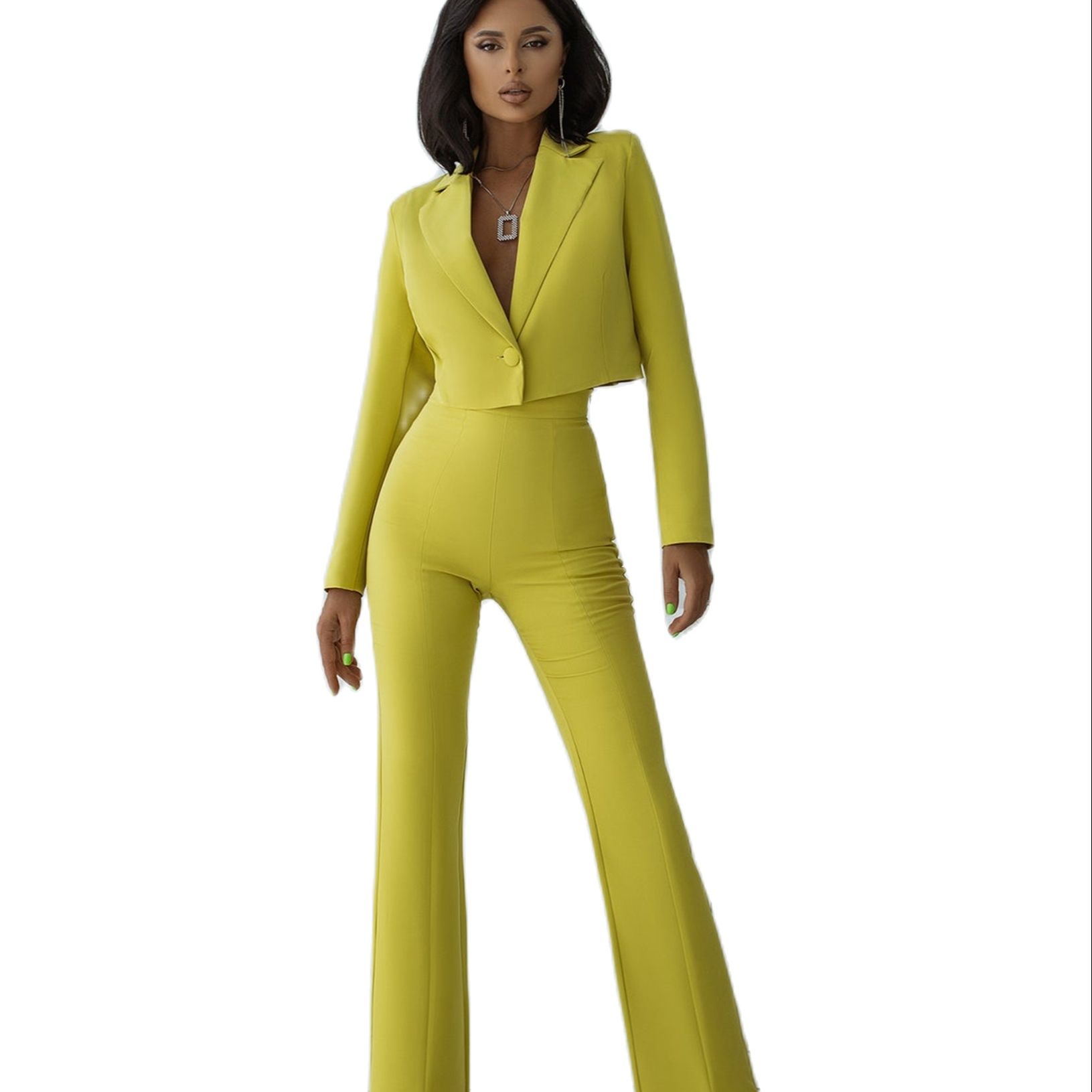 Bright Green Red Carpet Fashion Women Pants Suits 2 Pieces Slim Fit Prom Evening Party Wear Blazer Trouser With Shoulder Pads