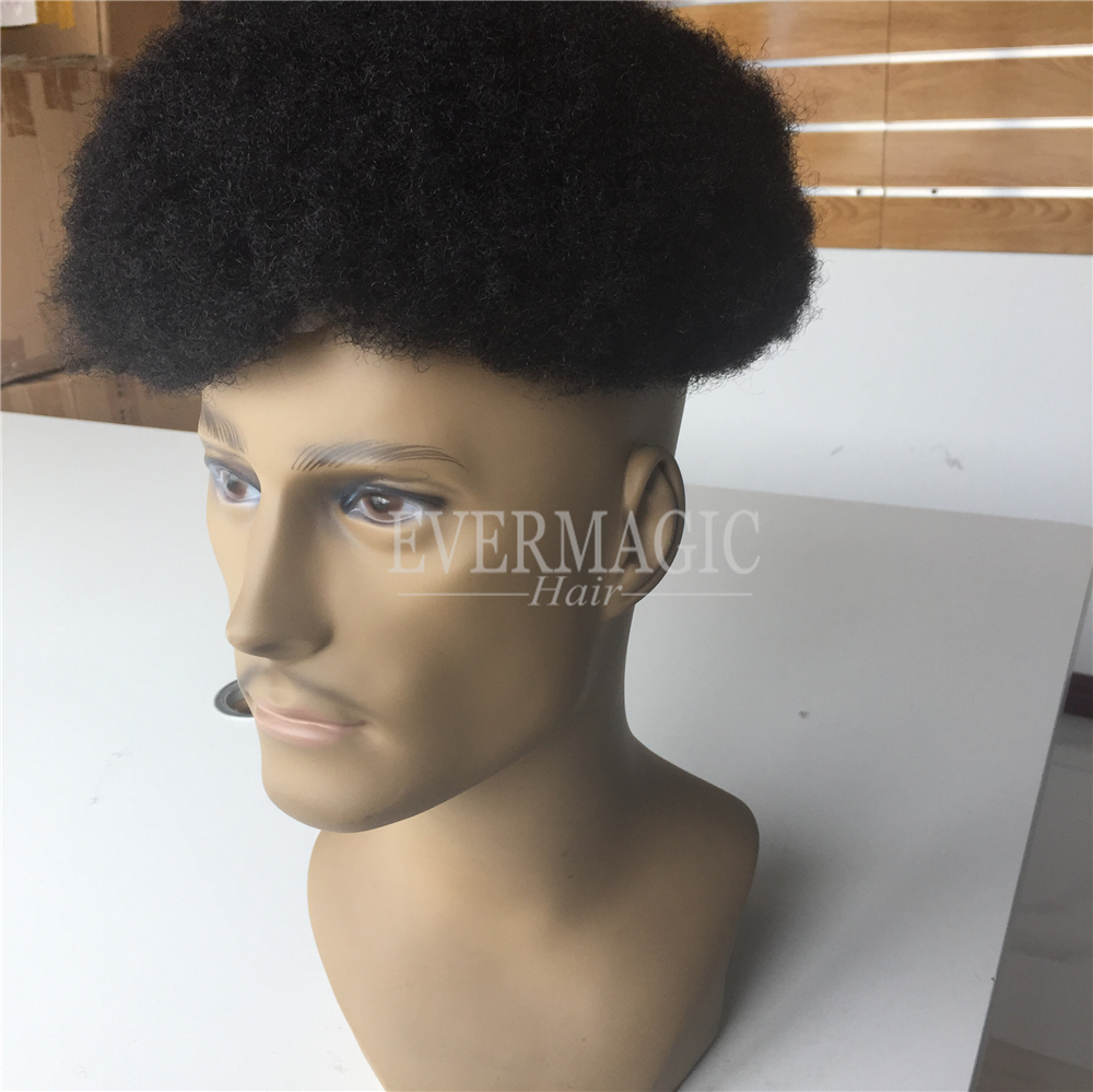 6mm Afro Kinky Mens Wigs Replacement Toupee For Hair Loss Black Men
