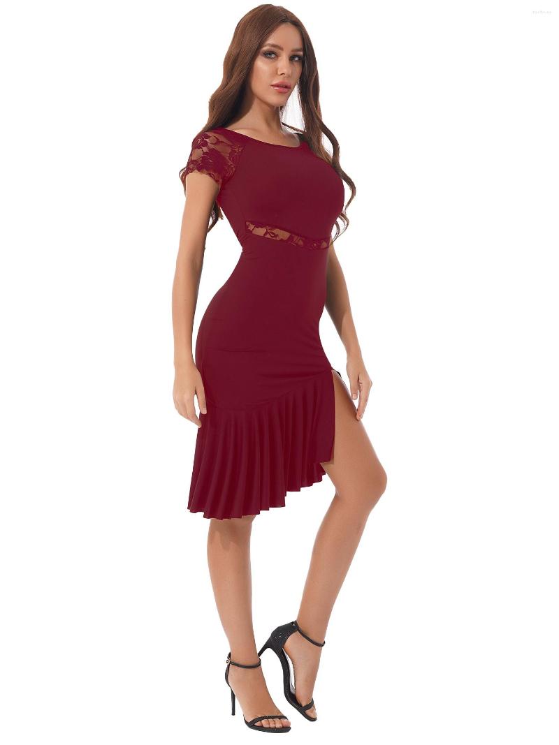 Stage Wear Women See-through Floral Lace Patchwork Latin Jazz Dance Dress Ladies Ballroom Side Slit Ruffled Hem Dresses, Black
Stage Wear Women See-through Floral Lace Patchwork Latin Jazz Dance Dress Ladies Ballroom Side Slit Ruffled Hem Dresses, Black