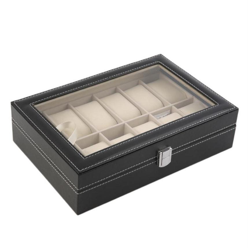 12 Slots Grid PU Leather Watch Display Box Jewelry Storage Organizer Case locked Watch Display Box269c
