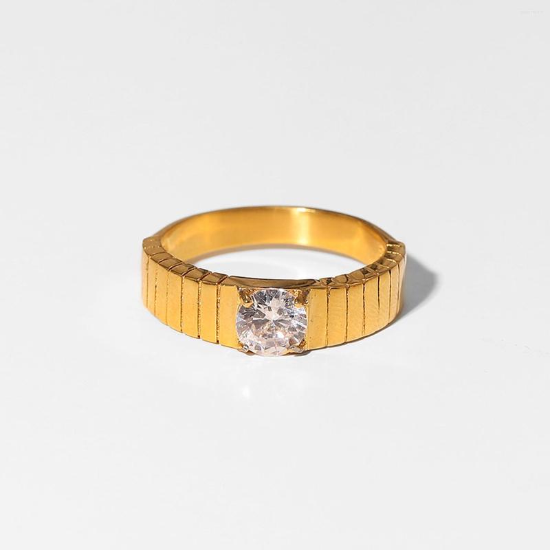 Cluster Rings Fashion Stainless Steel 18k Gold-Plated Stripe Single Zircon Ring For Women Vintage Party Gifts Jewelry
Cluster Rings Fashion Stainless Steel 18k Gold-Plated Stripe Single Zircon Ring For Women Vintage Party Gifts Jewelry