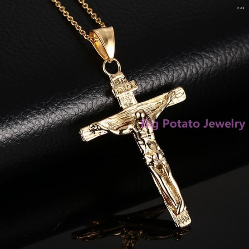 Pendant Necklaces Exquisite Workmanship 316L Stainless Steel Gold Jesus Cross Necklace For Charming Men's Jewerly Free Chain
Pendant Necklaces Exquisite Workmanship 316L Stainless Steel Gold Jesus Cross Necklace For Charming Men's Jewerly Free Chain