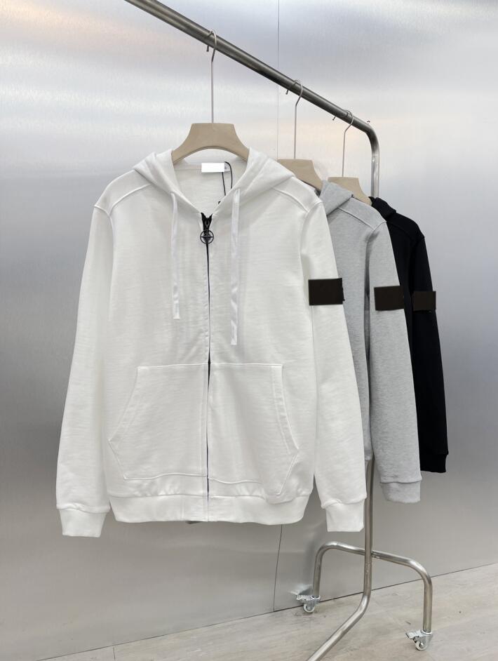 23SS Autumn STONE Men's zipper Hoodies embroidered round badge logo ISLAND Loose Pocket Comfortable Cotton Simple Couple Sweatshir Hoodie Casual coat 04