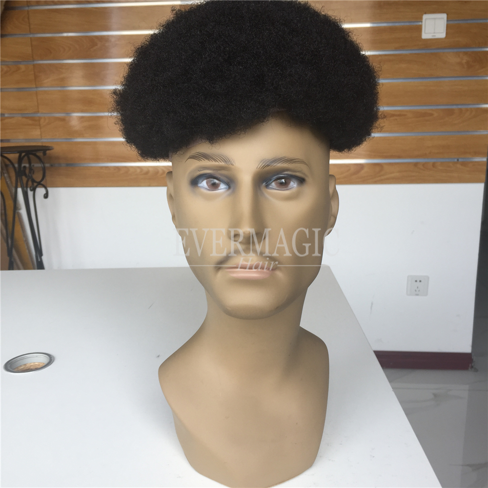 6mm Afro Kinky Mens Wigs Replacement Toupee For Hair Loss Black Men